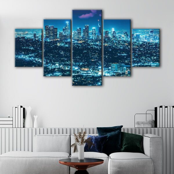 5 panels los angeles by night canvas art