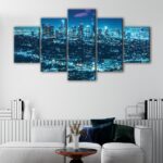 5 panels los angeles by night canvas art