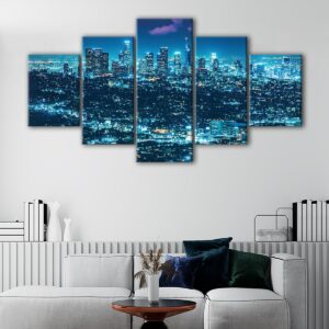 5 panels los angeles by night canvas art