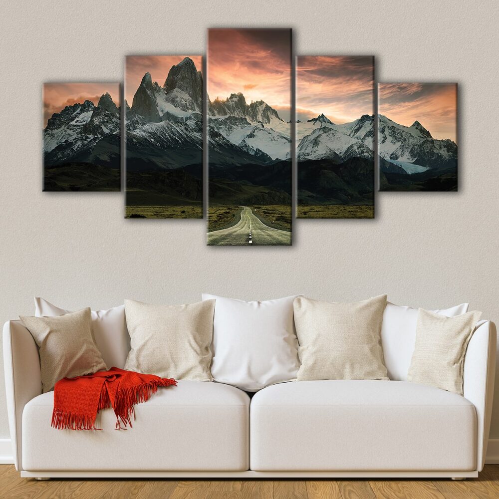 5 panels patagonia mountain road canvas art