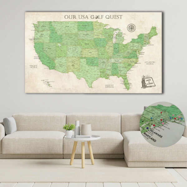 USA golf courses push pin map