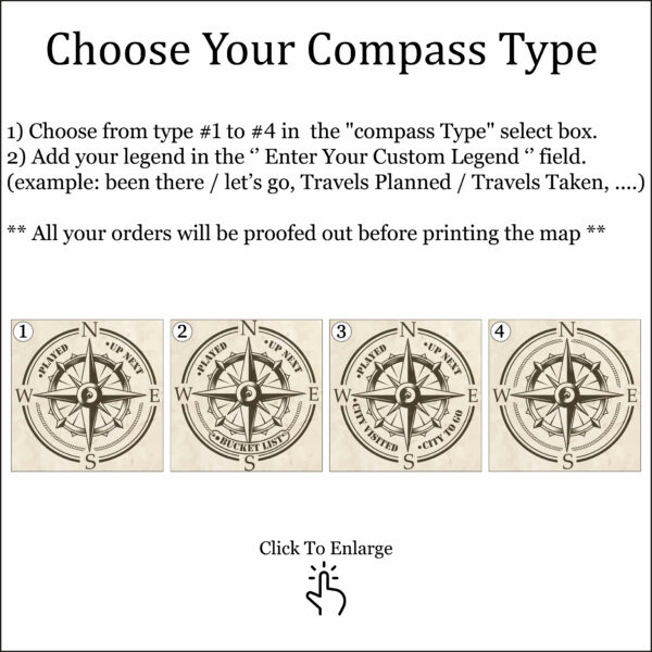 USA golf courses push pin map compass customization