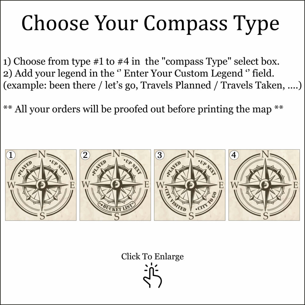 USA golf courses push pin map compass customization