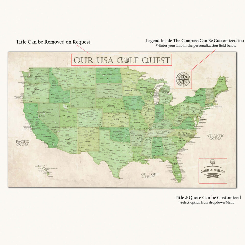 USA golf courses usa map detailed