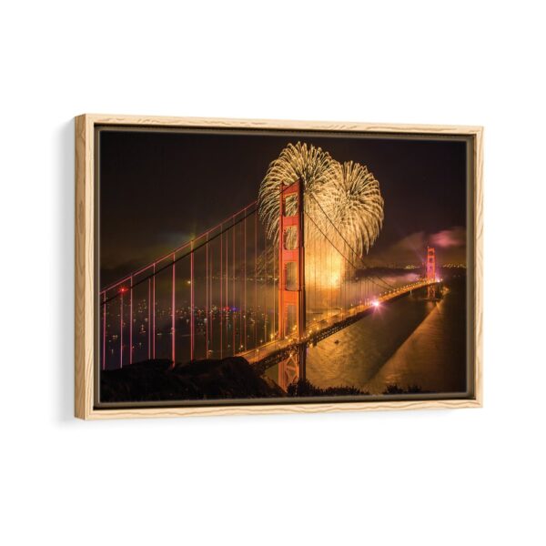 golden gate bridge framed canvas natural beige