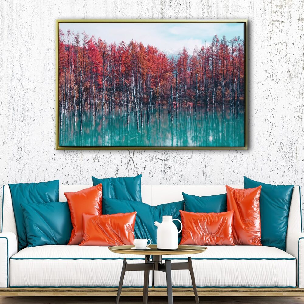 japan autumn trees floating frame canvas