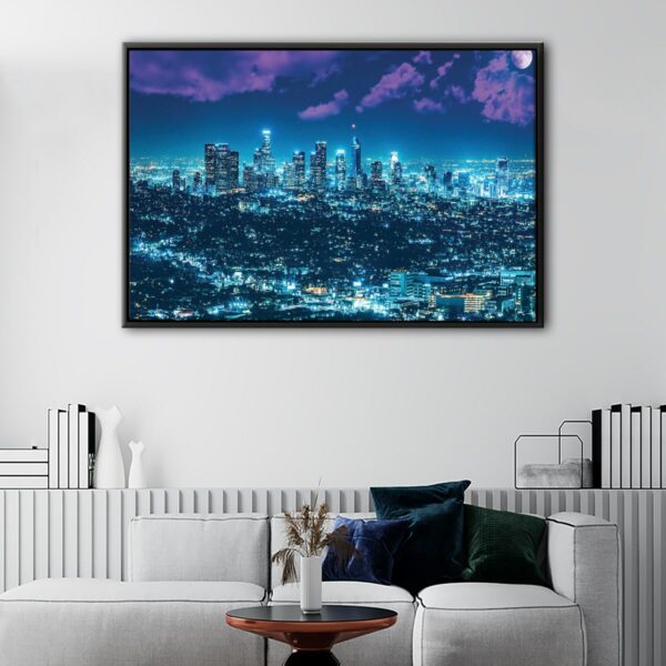 los angeles by night floating frame canvas