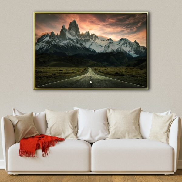 patagonia mountain road floating frame canvas