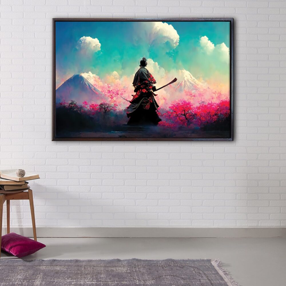 samurai cherry blossom floating frame canvas