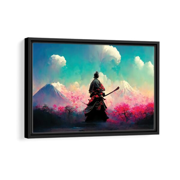 samurai cherry blossom framed canvas black frame