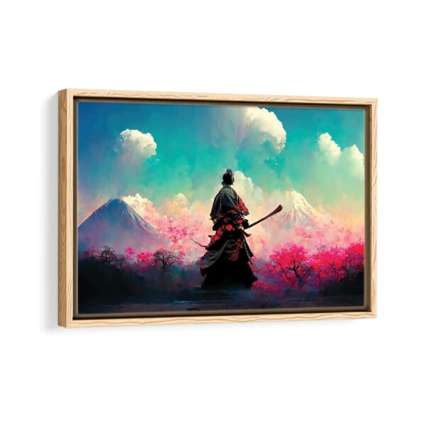 samurai cherry blossom framed canvas natural beige