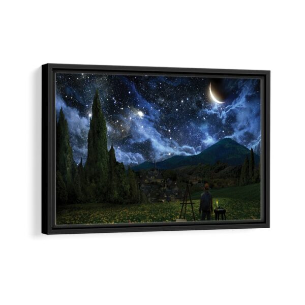 van gogh watching stars framed canvas black frame