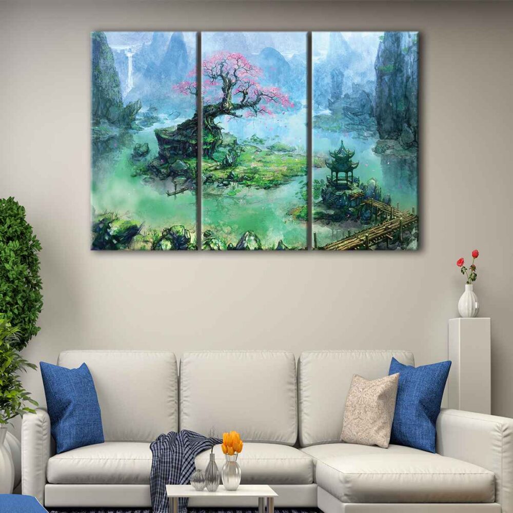 3 panels japanese bonsai art canvas art