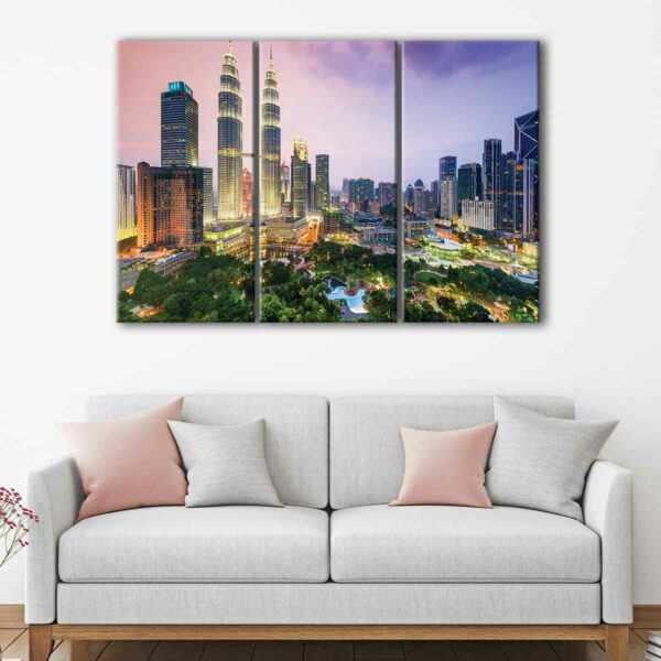 3 panels kuala lumpur skyline canvas art