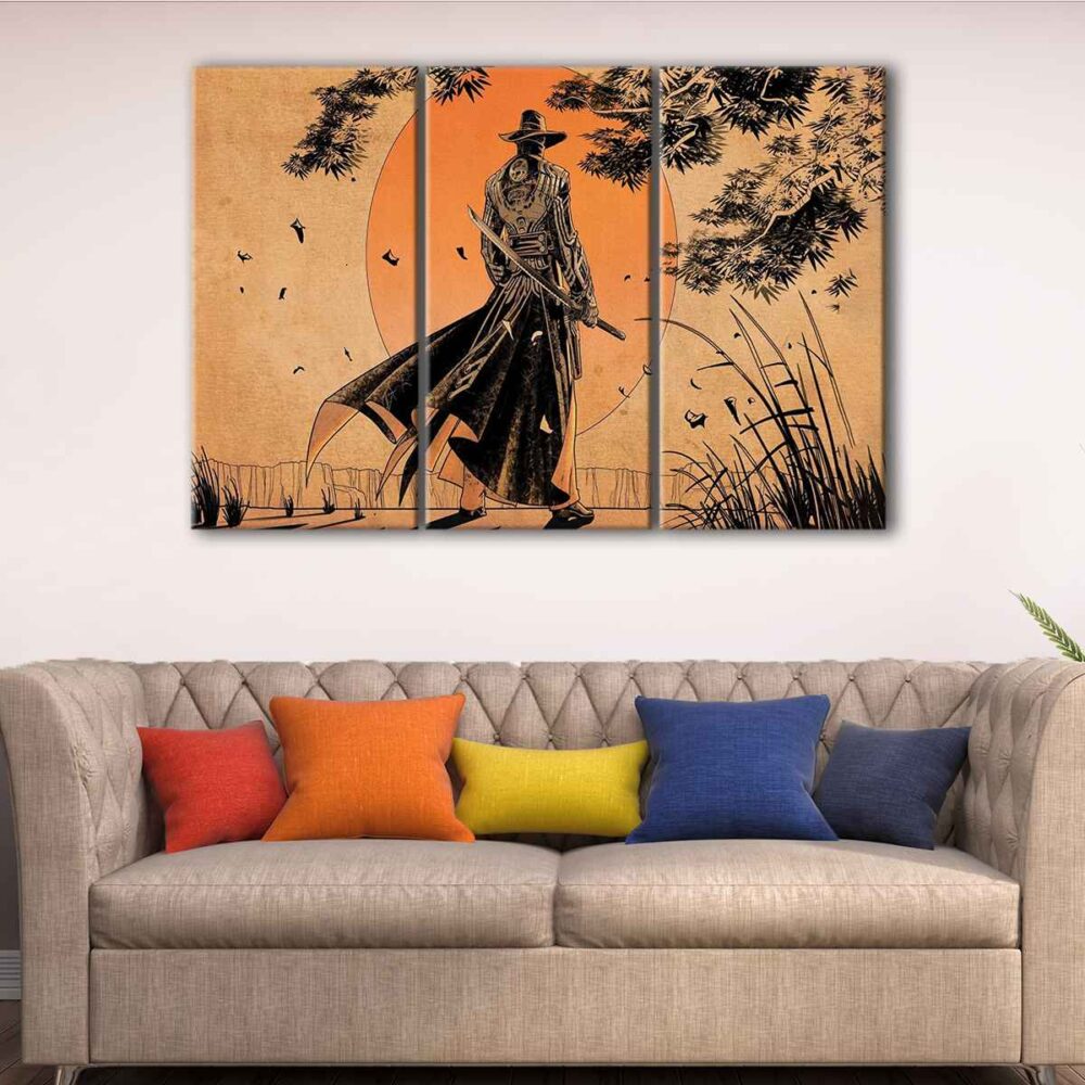 3 panels samurai cowboy canvas art