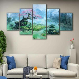 5 panels japanese bonsai art canvas art