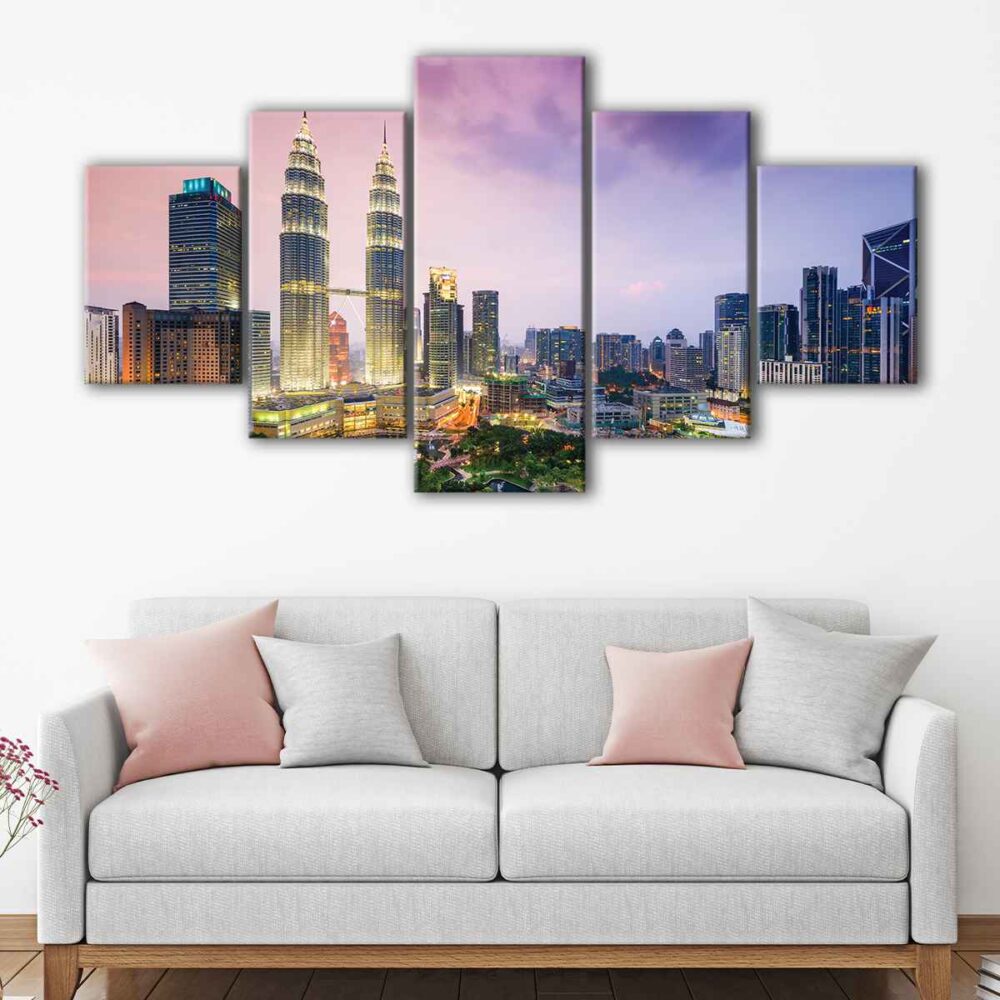 5 panels kuala lumpur skyline canvas art