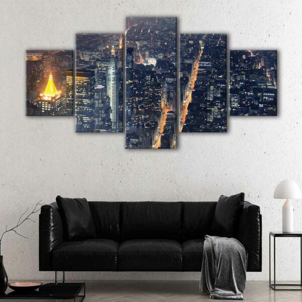 5 panels manhattan by night canvas art