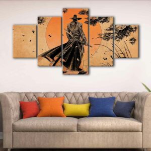 5 panels samurai cowboy canvas art