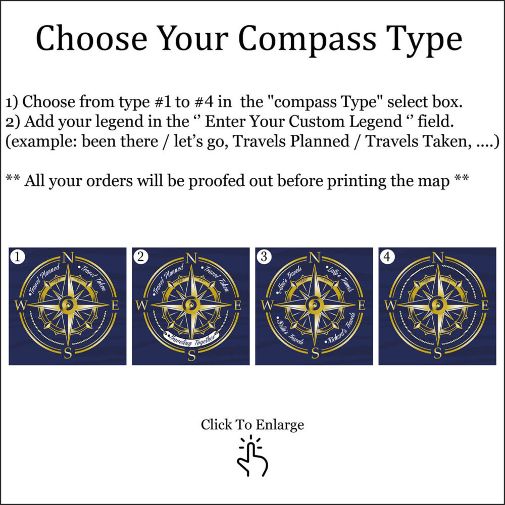 Blue Gold push pin europe map compass customization