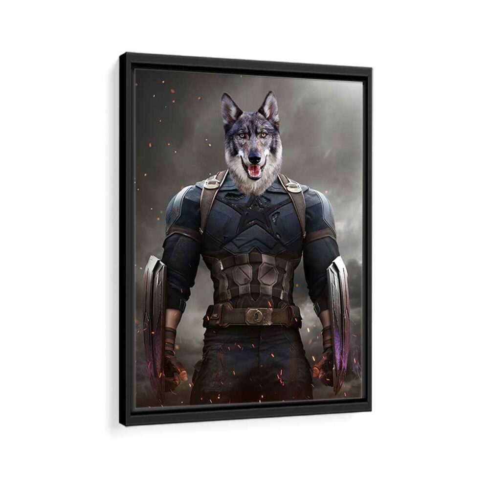 captain america pet portrait framed canvas black frame