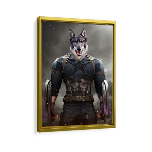 captain america pet portrait framed canvas gold frame