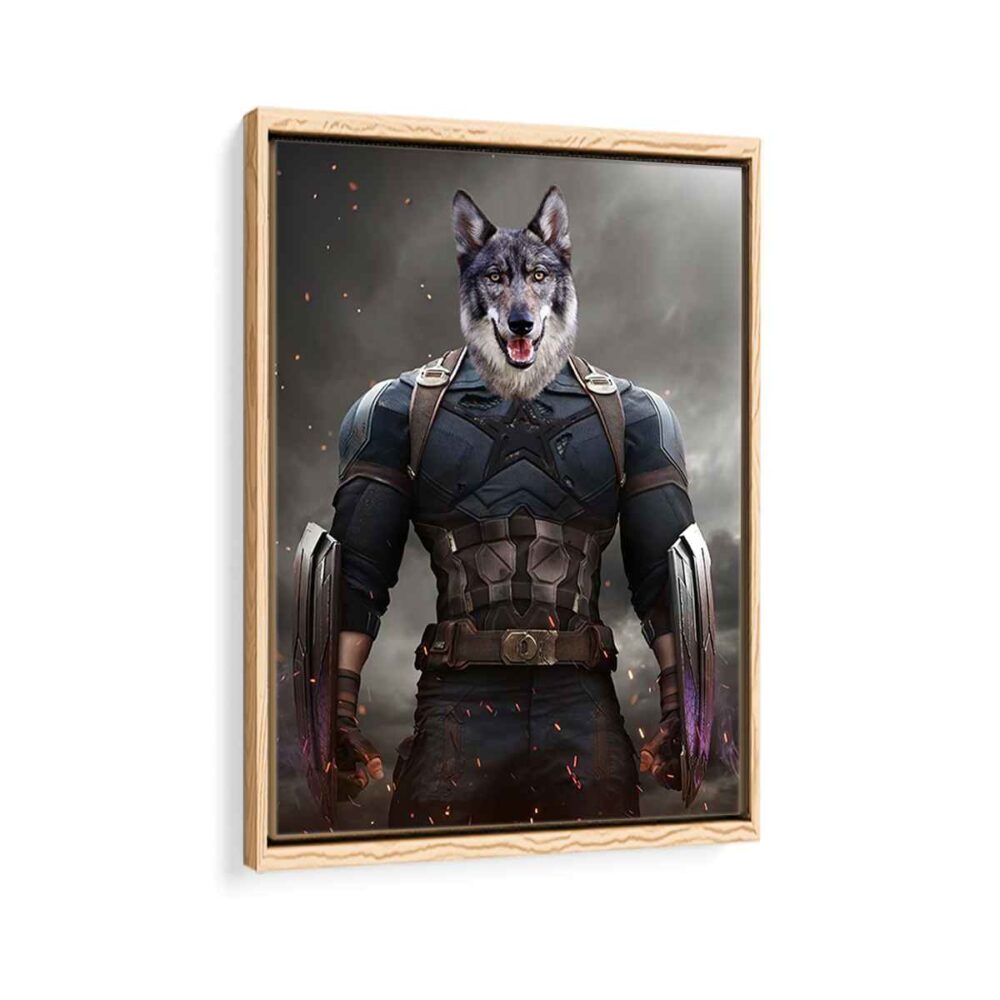 captain america pet portrait framed canvas natural beige