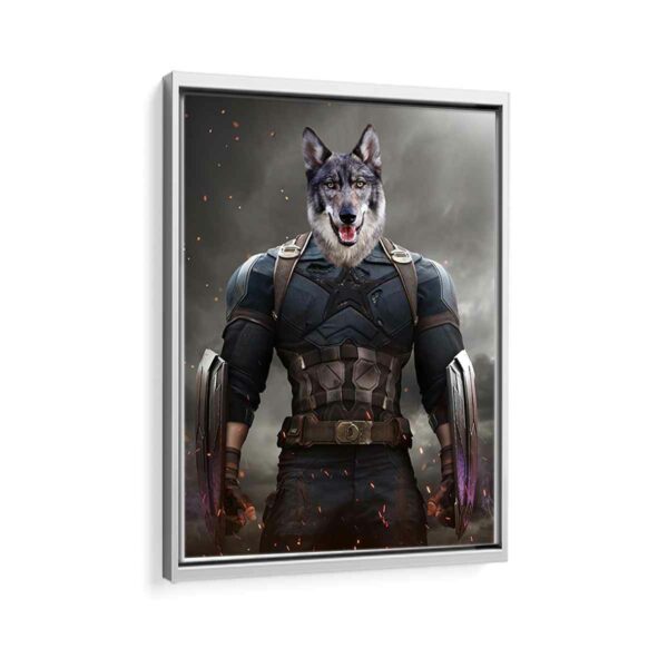 captain america pet portrait framed canvas white frame