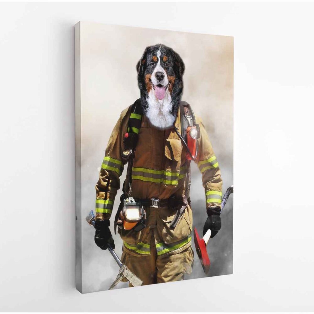 firefighter pet portrait canvas