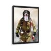 firefighter pet portrait framed canvas black frame