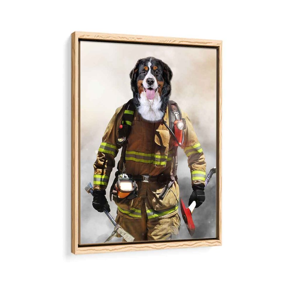 firefighter pet portrait framed canvas natural beige