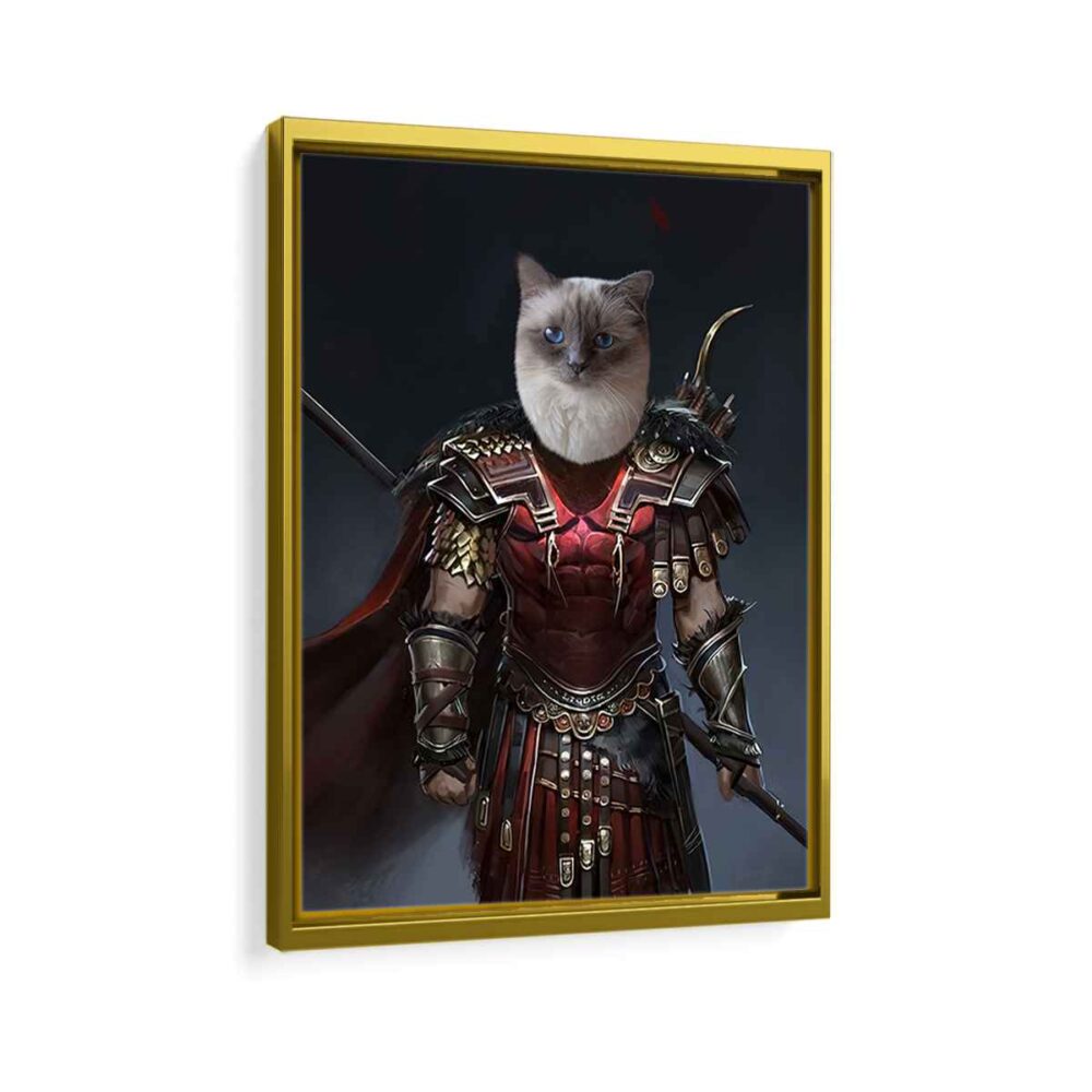 gladiator pet portrait framed canvas gold frame