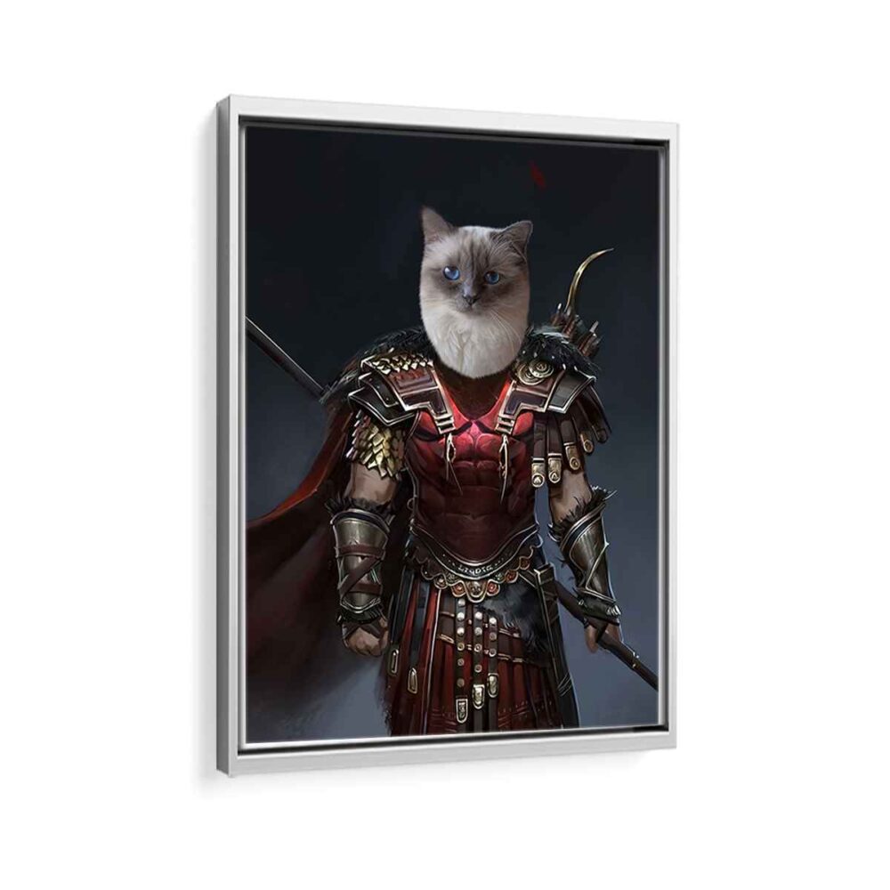 gladiator pet portrait framed canvas white frame