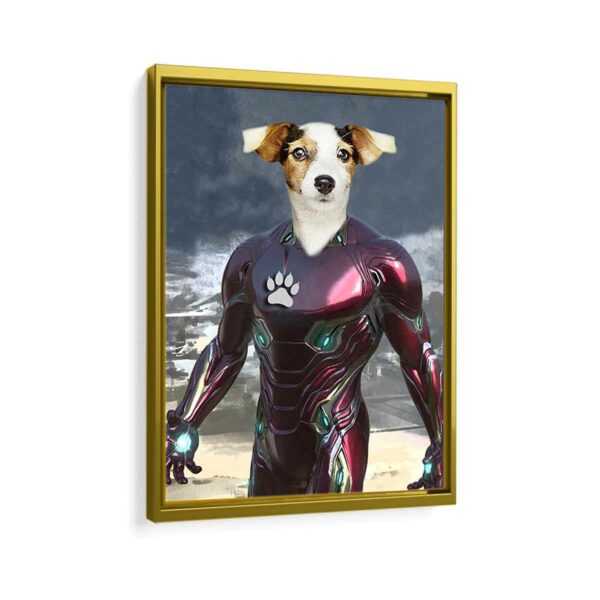 ironman pet portrait framed canvas gold frame