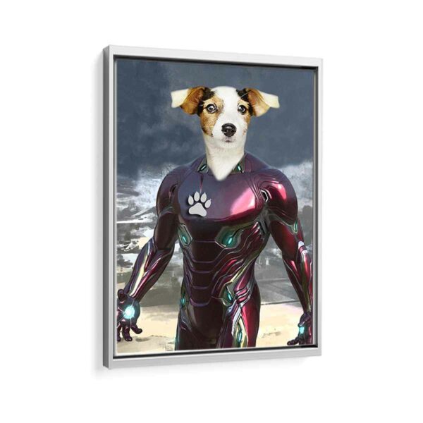 ironman pet portrait framed canvas white frame