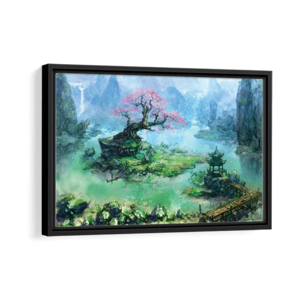 japanese bonsai art framed canvas black frame