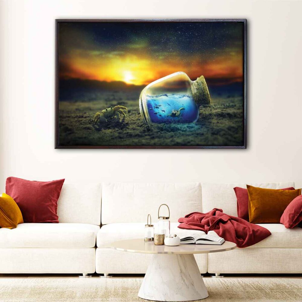 life in a bottle floating frame canvas