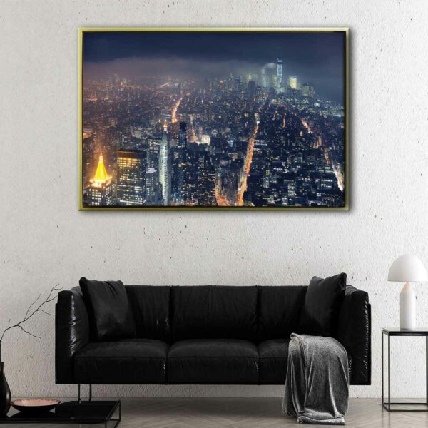 manhattan by night floating frame canvas