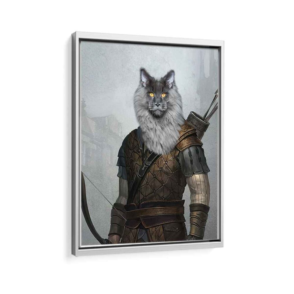 robin hood pet portrait framed canvas white frame