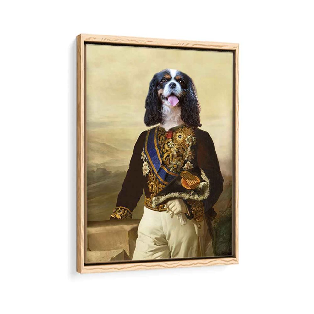 royal colonel pet portrait framed canvas natural beige