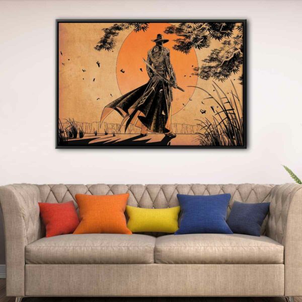 samurai cowboy floating frame canvas