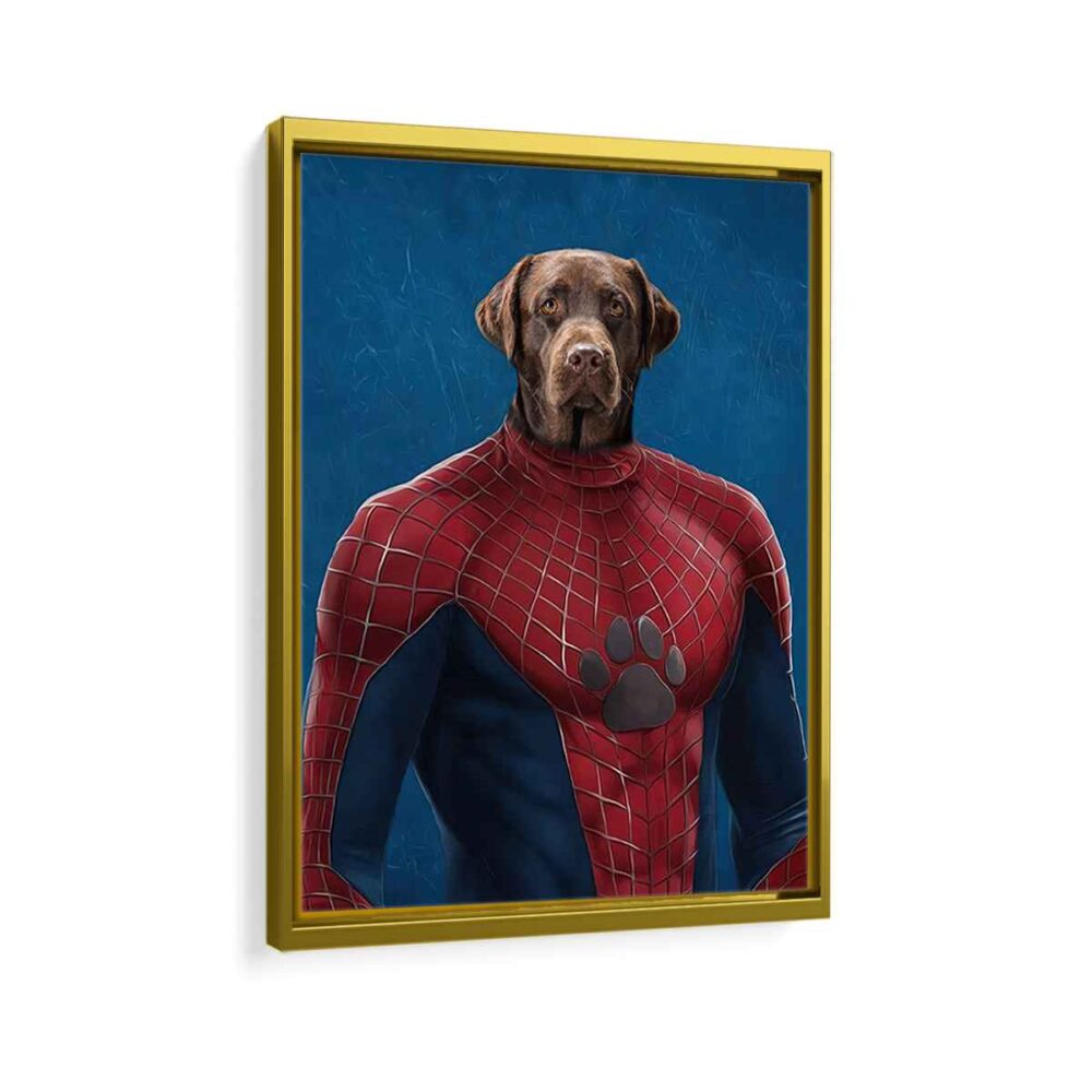 spiderman pet portrait framed canvas gold frame