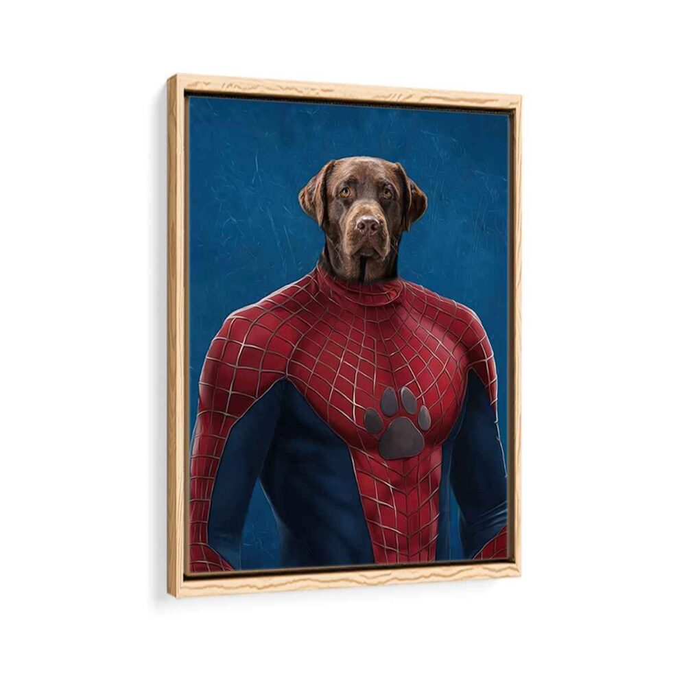 spiderman pet portrait framed canvas natural beige