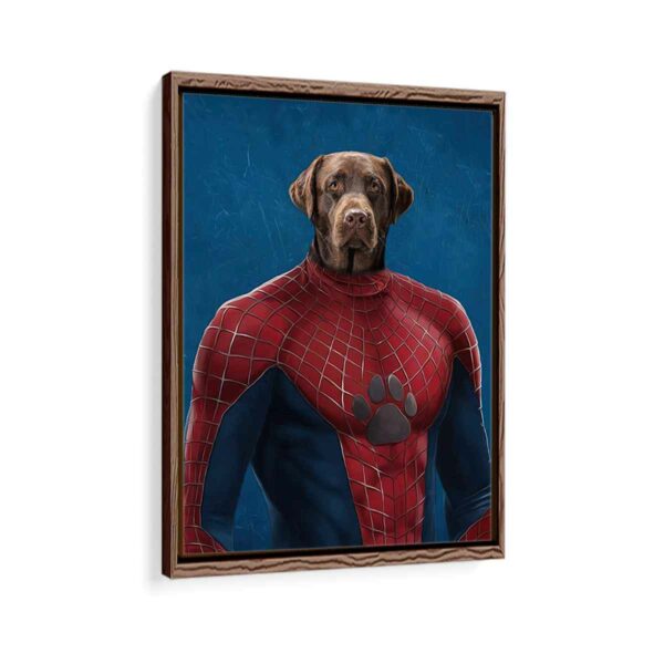 spiderman pet portrait framed canvas walnut brown