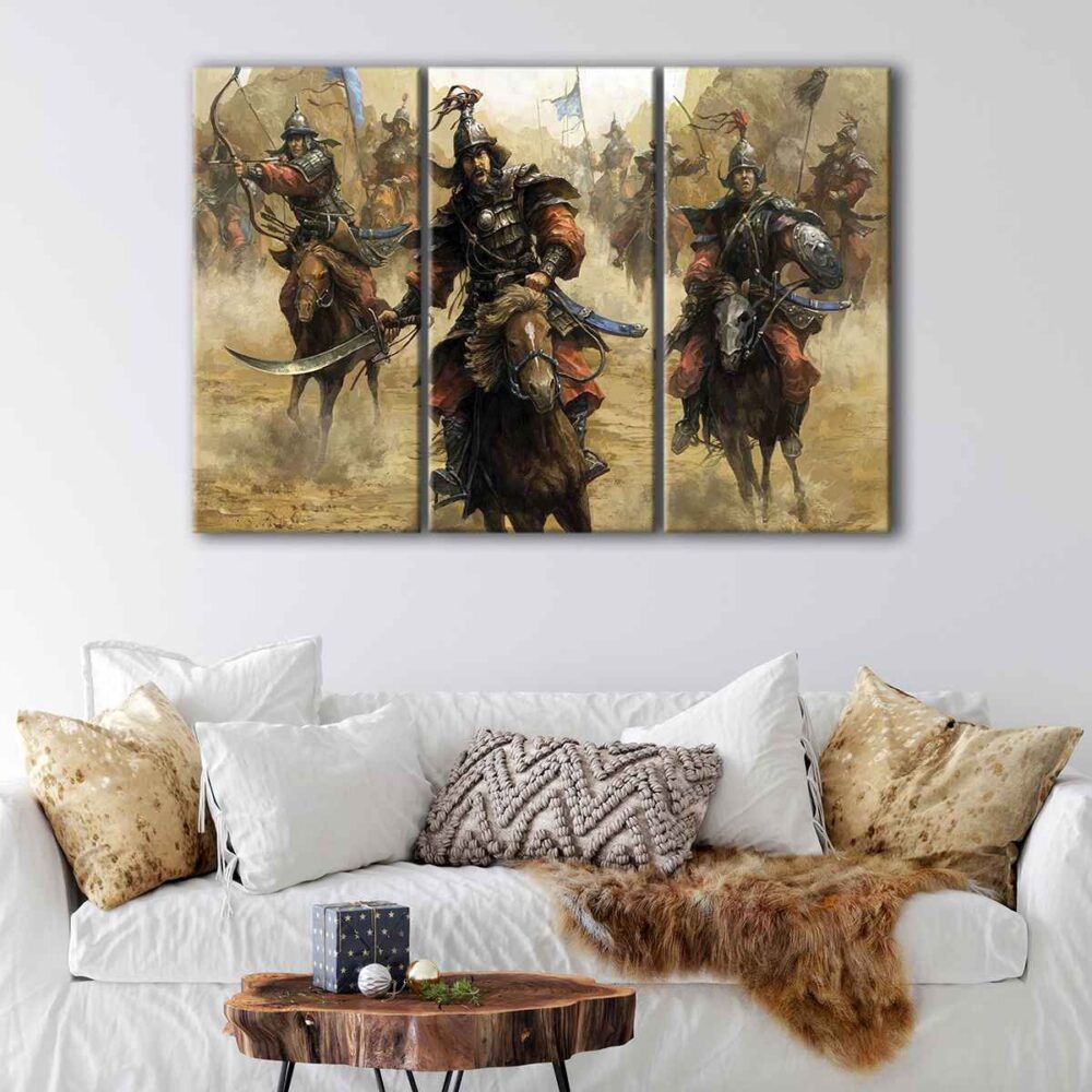 3 panels mongolian warriors canvas art