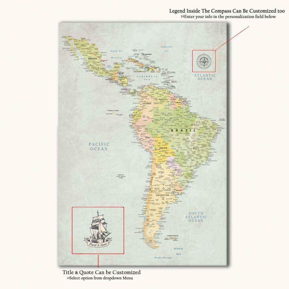 Classic South & Central America map detailed