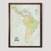 Classic push pin South & Central America map - brown frame