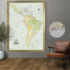 Classic push pin South & Central America map framed