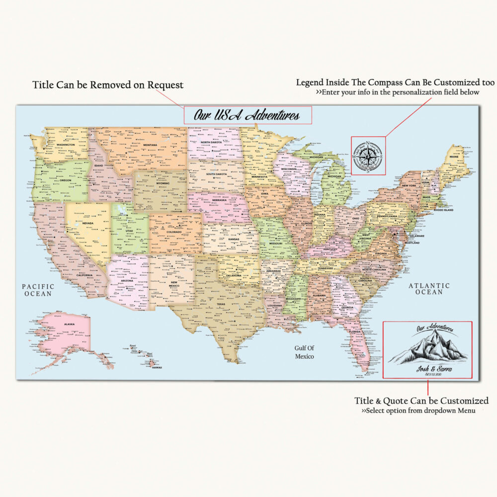 Colorful usa map detailed