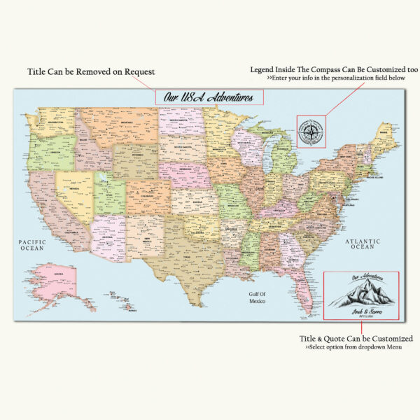 Colorful usa map detailed